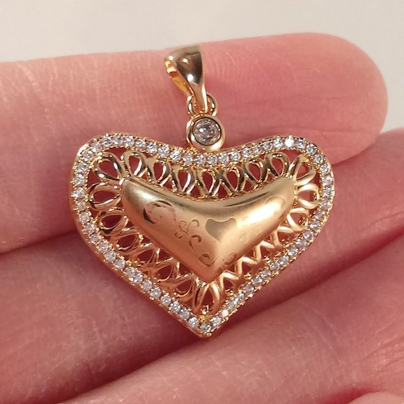 18K Yellow Gold Filled Luxury Heart 60 Diamond Zircon Stones Necklace Pendant - Picture 2 of 6